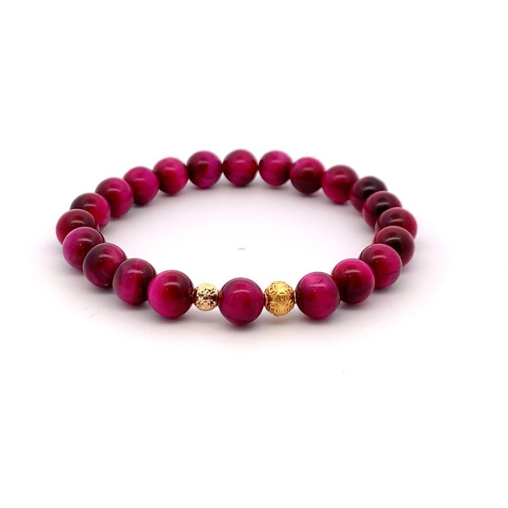 24K Gold Lucky Charm Money Ball Bracelet Gemstones Tiger's Eye 6.5" or Any Size